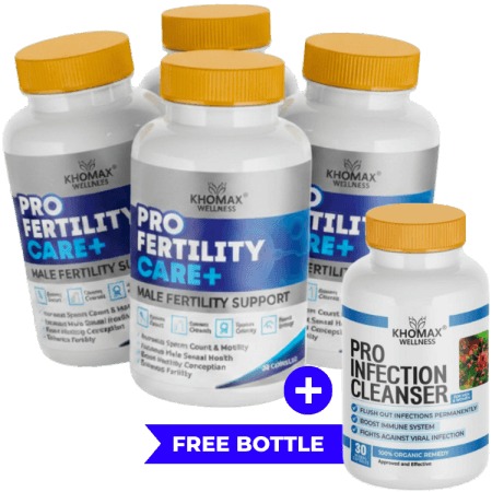 4 Bottles of Male PRO Fertility Care+ Male Support + 1 Free Pro Infection Cleanser
